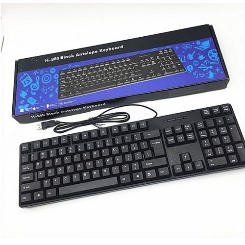 H-880 Black Antelope Wired Keyboard | Full-Size USB Keyboard | Spill-Resistant Design | Durable Keys | Ideal for Office and Home Use in Kenya