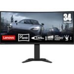 Lenovo G34w-30 34" UWQHD Curved Gaming Monitor | 3440x1440 | 1500R Curvature | 165Hz | HDMI | Integrated Speakers | Height/Tilt Adjustable | Raven Black