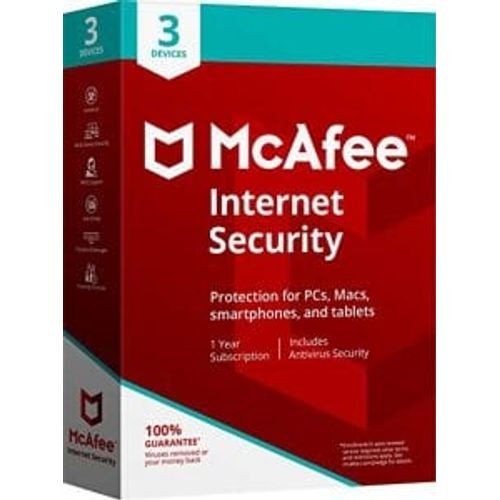 McAfee Internet Security 3 User 1 Year Subscription | Advanced Antivirus Protection | Secure Multi-Device Coverage