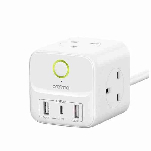 Oraimo OWS-U342 PowerHub C 6 In 1 PowerCube | Multi-Function Extension Socket | Surge Protection | High-Speed Charging | Universal Compatibility | 1.8m Power Cable