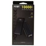 PIXOR Power Bank 10000mAh (37Wh, 22.5W) | 3 Built-in Cables (USB-C, Lightning, USB-A) | Triple Output | Fast Charging | PixorPB-10225BK