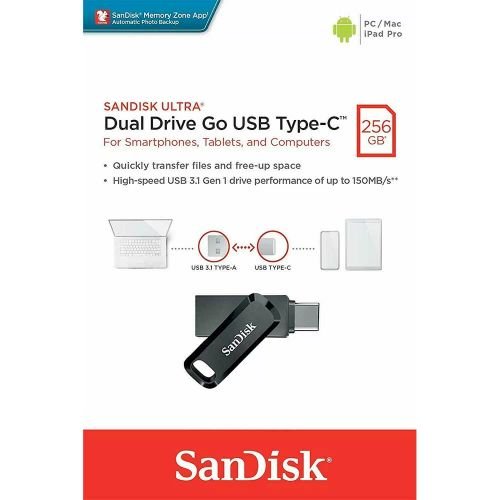 SanDisk Ultra 256GB Dual Drive Go USB Type-C & Type-A Flash Drive | 2-in-1 High Speed OTG Storage | Smartphone & Laptop Compatible