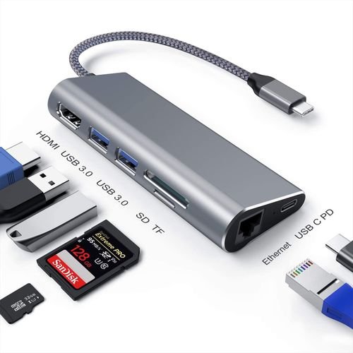 Type-C 7-in-1 Adapter | 4K HDMI VGA LAN SD USB 3.0 Audio | USB-C PD Charging | Gigabit Ethernet | Universal USB-C Hub